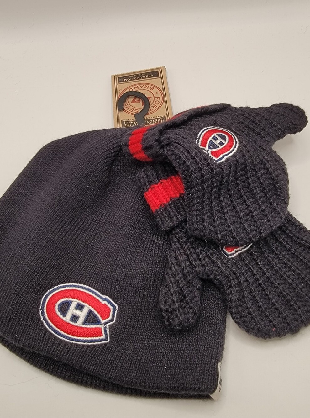 Montreal Canadiens Kids Knit Beanie and Mittens Set - Navy and Red
